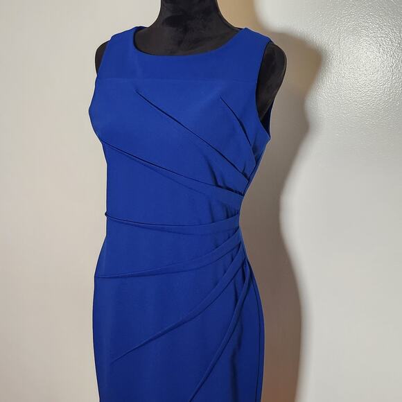 CALVIN KLEIN Sideburst Boat Neck Sleeveless Ruched Pencil Dress, Size 10 - Picture 5 of 14